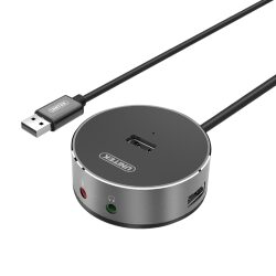 מפצל אלומניום USB 2.0 עגול איכותי 4 פורט+אודיו פורט UNITEK