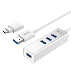 מפצל USB3.0 Aluminium HUB With USB Type-C Adaptor UNITEK