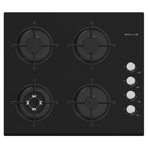כיריים גז 4 מבערים זכוכית שחורה 60 ס”מ  sonab sn-604 gb